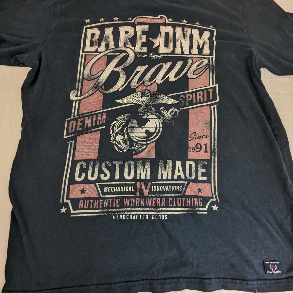 BARE Denim DMN Brave Custom Intentionally Distressed Black Tee Shirt XL